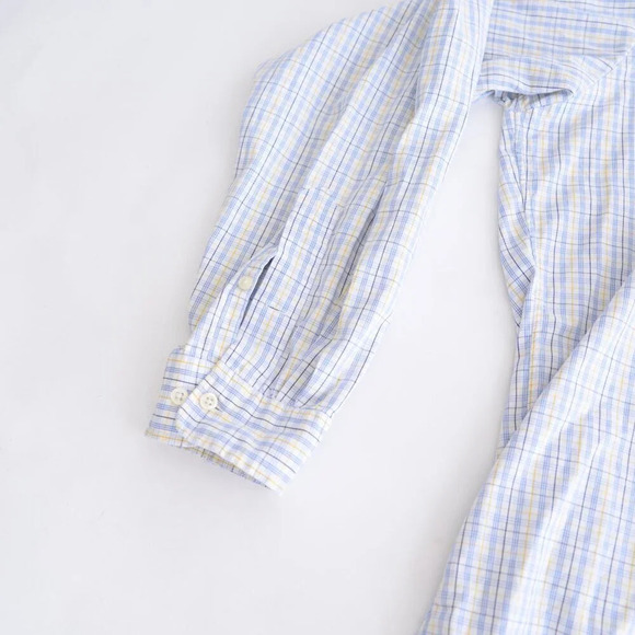90S Ralph Lauren Yarmouth 100% Cotton Pinpoint Oxford Blue  & Yellow Plaid Shirt - Picture 8 of 12